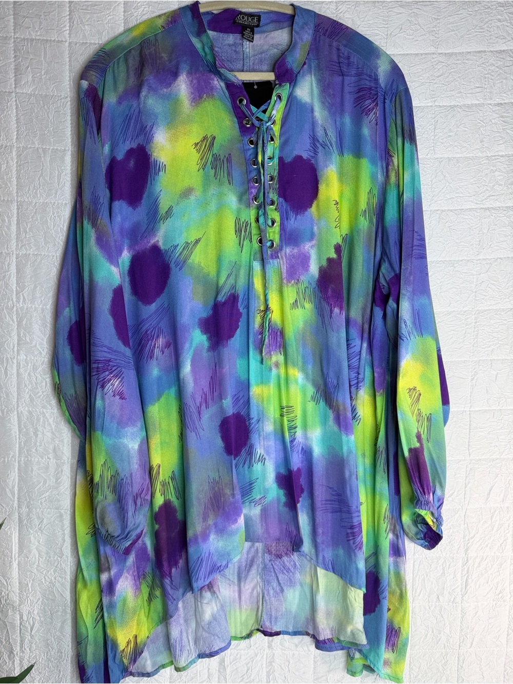 Rouge Helium Purple, Green & Blue Lace-Up Sheer Tunic